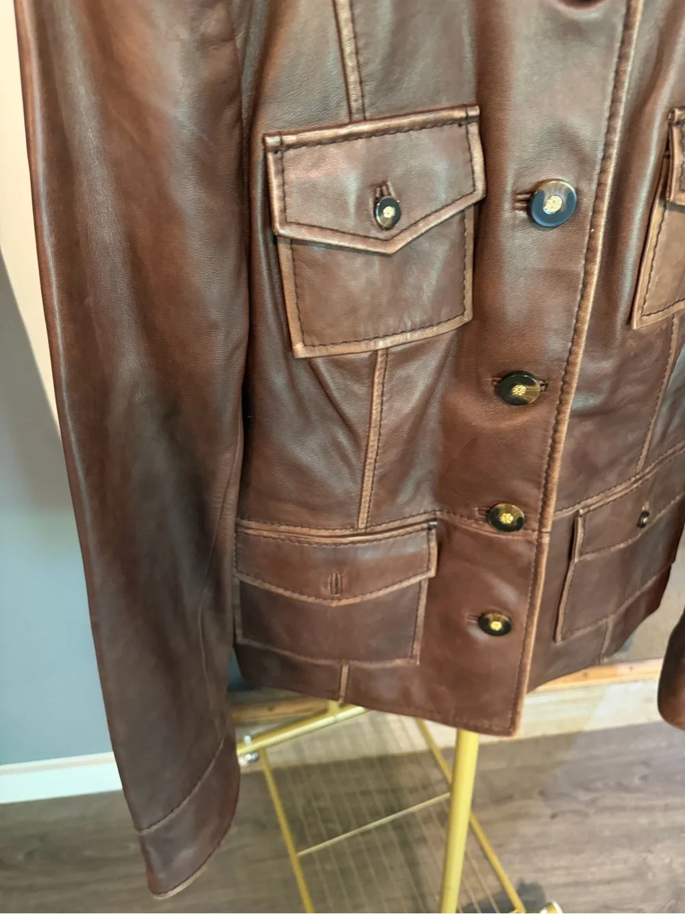 Tory Burch Brown Leather Military-Style Jacket